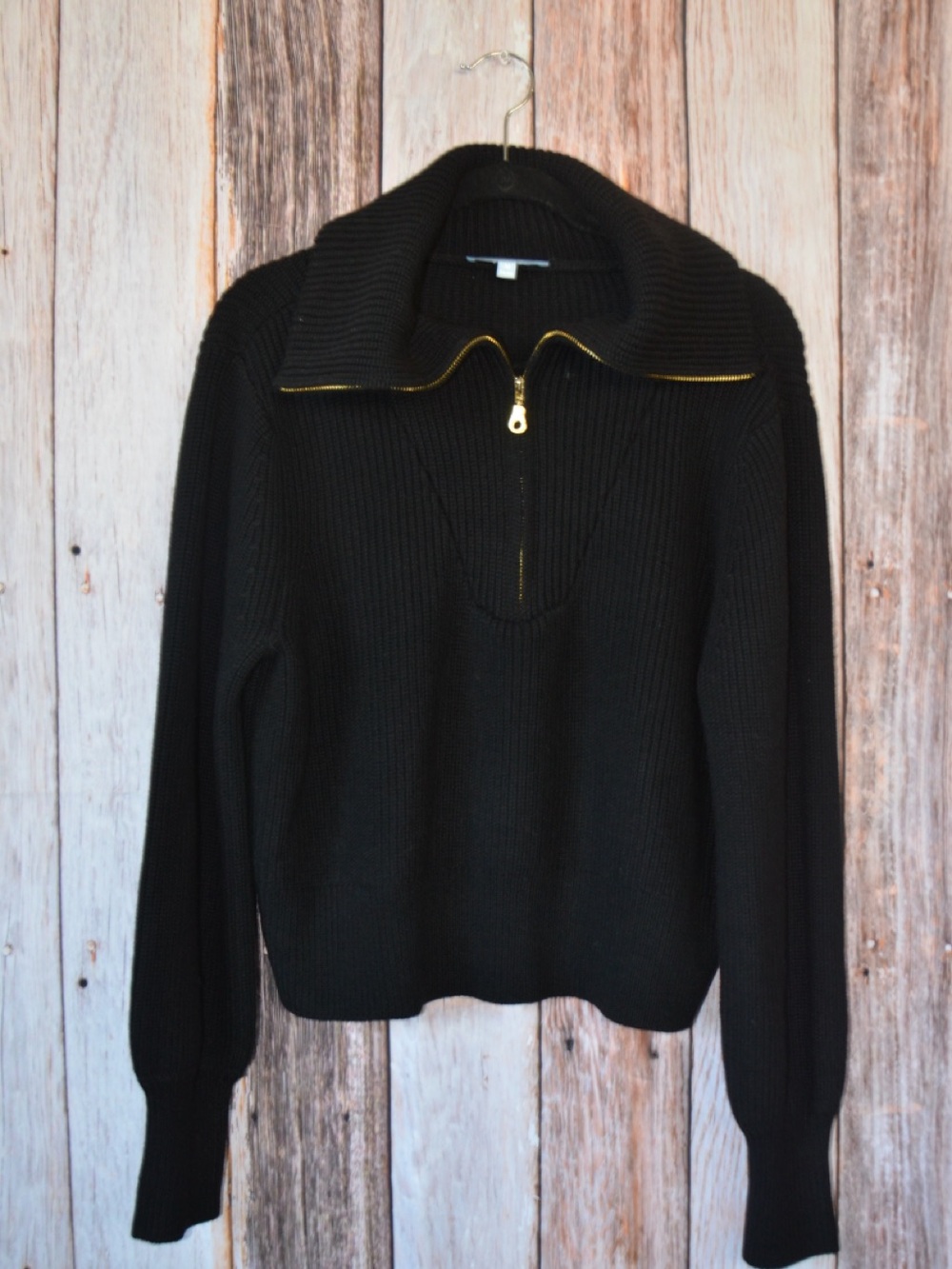ANTONIO MELANI Black Ribbed Half-Zip Sweater with Gold Zipper